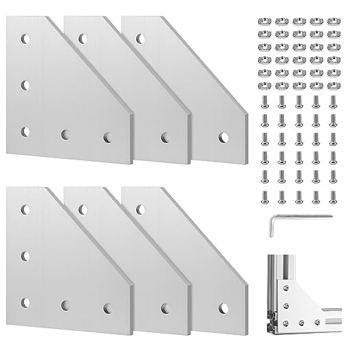 EXLECO 6er Eckhalterung Verbindungsplatte Aluprofil 30x30 Eckhalterungsplatte Eckwinkelplatte Außenprofil L Profil Aluminium mit Muttern Schrauben Schraubenschlüssel für 7mm Schlitz Aluminiumprofil von EXLECO