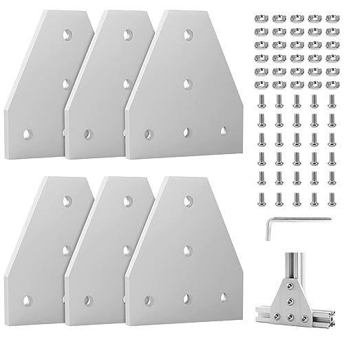 EXLECO 6er Eckhalterung Verbindungsplatte Aluprofil 30x30 Eckhalterungsplatte Eckwinkelplatte Außenprofil T Profil Aluminium mit Muttern Schrauben Schraubenschlüssel für 7mm Schlitz Aluminiumprofil von EXLECO