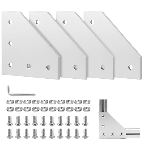 EXLECO 4er Eckhalterung Verbindungsplatte Aluprofil 40x40 Eckhalterungsplatte Eckwinkelplatte Außenprofil L Profil Aluminium mit Muttern Schrauben Schraubenschlüssel für 9mm Schlitz Aluminiumprofil von EXLECO