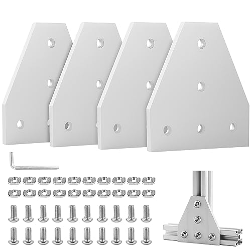 EXLECO 4er Eckhalterung Verbindungsplatte Aluprofil 40x40 Eckhalterungsplatte Eckwinkelplatte Außenprofil T Profil Aluminium mit Muttern Schrauben Schraubenschlüssel für 9mm Schlitz Aluminiumprofil von EXLECO