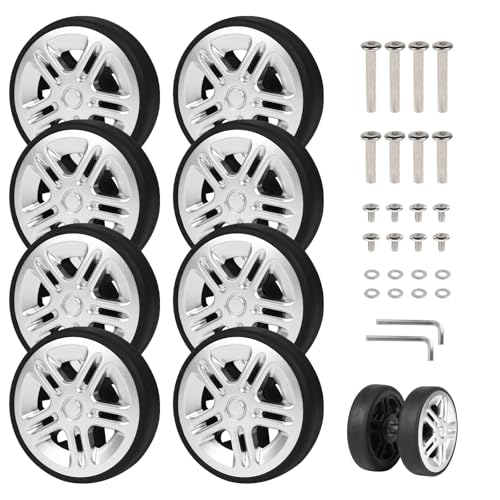 EXLECO 8 Stück Koffer Ersatzrollen 50x11mm Kofferrollen Ersatzrollen Titan Koffer Rollen Ersatz Gepäck Räder Gummi Ersatzräder Suitcase Wheels Trolley Gepäckkoffer mit Ersatzteile Reparatur Set von EXLECO