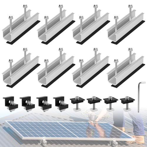 EXLECO 8 x 12cm Solar Halterung Flachdach Montageset Balkonkraftwerk Halterung Solarmodul Flachdachhalterung Photovoltaik Montageschiene Solarpanel Befestigung mit Endklemmen Mittelklemmen 35mm 30mm von EXLECO