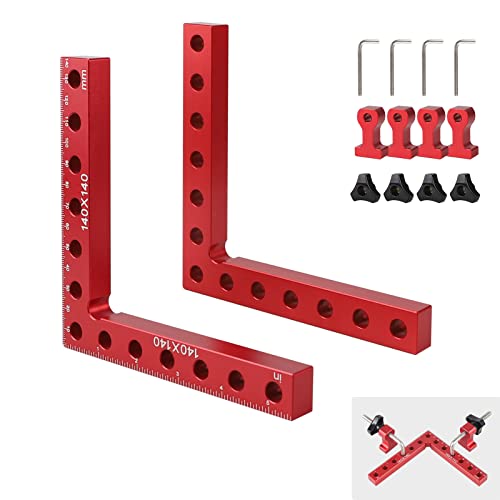 EXLECO 2 X 90 Grad Aluminium Winkel Klemmen 140MM Positionierungswinkel Rechtwinklige Klemme Winkel Lineal Zimmermannswinkel 90 Grad Eckklemme Rechts Winkel für Holzarbeiten Möbelbau mit 4 Klemmen von EXLECO