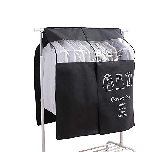 EXLECO Abdeckung Kleiderständer 90 × 110cm Anti-Staub Abdeckung Staubschutz kleiderschutzhüllen schutzhülle Staubdicht Feuchtigkeit Schwarz Lang mit Magic Tape von EXLECO