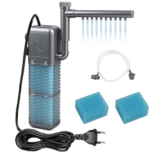 EXLECO Aquarium Filter 9W 800L/H 1.1M Aquarium Inennfilter mit 2 Ersatz Schwämme, Einstellbarer Aquariumfilter für Kleine Tank 20-50L, Aquarium Filterpumpe Schwammfilter für Aquarien mit Sprühstange EXLECO Aquarium Filter 9W 800L/H 1.1M Aquarium Inennfilter mit 2 Ersatz Schwämme, Einstellbarer Aquariumfilter für Kleine Tank 20-50L, Aquarium Filterpumpe Schwammfilter für Aquarien mit Sprühstange von EXLECO
