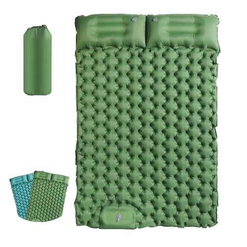 EXLECO Camping Isomatte 2 Personen Selbstaufblasend Luftmatratze Outdoor Camping Matratze mit Kissen Isomatte Faltbar Ultraleicht Luftbett Aufblasbar Camping Matte mit Fußpumpe für Strand Zelt Grün von EXLECO