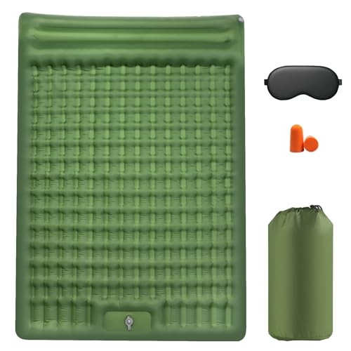 EXLECO 135cm Camping Isomatte 2 Personen Selbstaufblasend Luftmatratze mit Kissen Outdoor Camping Matratze Isomatte Faltbar Ultraleicht Luftbett Aufblasbar Camping Matte für Strand Zelt Grün Upgrade von EXLECO