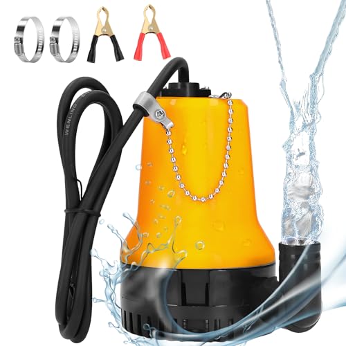 EXLECO Tauchpumpe DC 24V Tauchwasserpumpe 120W 4200L/H Förderpumpe Schmutzwasserpumpe Brunnpume Wasserpumpe mit 2,3M Kabel 2 Schlauchschnellen 2 Krokodilklemmen für Bewässerung Teich Fischteich Pool von EXLECO