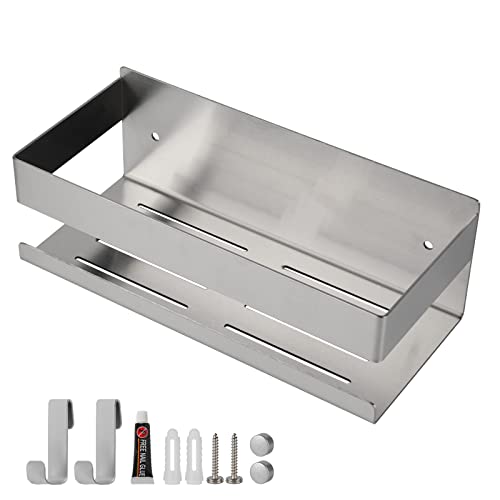 EXLECO Duschablage Ohne Bohren Duschregal Wand Edelstahl Badregal mit 2 beweglichen Haken Duschkorb Selbstklebende Badezimmer Regal Badezimmer Aufbewahrung für Shampoo und Duschgel 23CM Gebürstet von EXLECO