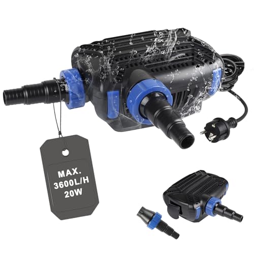 EXLECO Eco Teichpumpe Filterpumpe 20W max. 36000L/H Teichfilter Energiesparende Bachlaufpumpe für Gartenteich Teich Pumpe mit filter Kabellänge 10M Umwälzpumpe für Außen Wasserfall Bachlauf Koiteiche von EXLECO