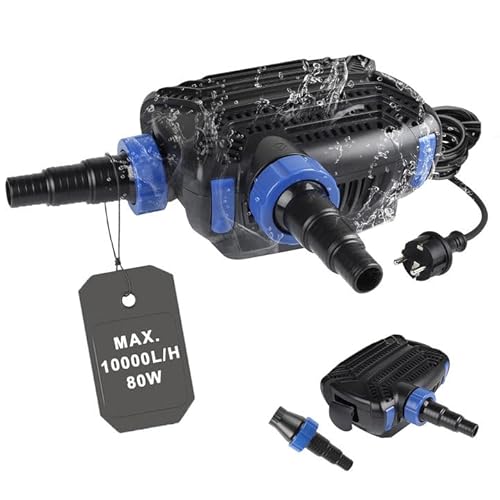 EXLECO Eco Teichpumpe Filterpumpe 80W max. 10000L/H Teichfilter Energiesparende Bachlaufpumpe für Gartenteich Teich Pumpe mit filter Kabellänge 10M Umwälzpumpe für Außen Wasserfall Bachlauf Koiteiche von EXLECO