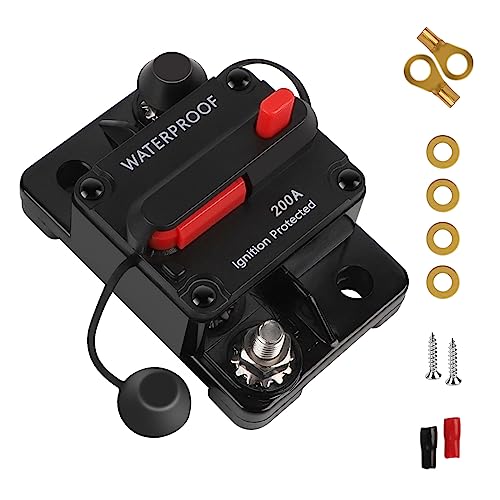 EXLECO Auto Schutzschalter 200A Sicherungshalter KFZ Automatiksicherungshalter 12V-24V DC Auto Leistungsschalter Sicherung LKW Manuell Reset Schalter für Car Audio Solar mit Kabelschuhe Kupferscheiben EXLECO Auto Schutzschalter 200A Sicherungshalter KFZ Automatiksicherungshalter 12V-24V DC Auto Leistungsschalter Sicherung LKW Manuell Reset Schalter für Car Audio Solar mit Kabelschuhe Kupferscheiben von EXLECO
