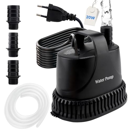 EXLECO Mini Wasserpumpe Tauchpumpen Max. 1200L/H 15W Förderpumpe Aquarium Pumpe Fontäne Pumpe Springbrunnen Filterpumpe mit 2M Kabel 2 Düse Schlauch für Teich Brunnen Gärten Schwarz von EXLECO