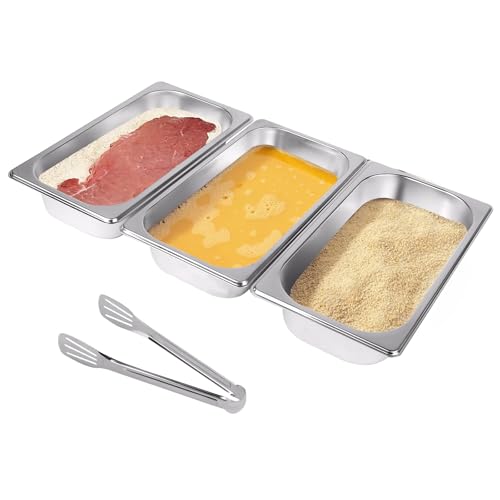 EXLECO Edelstahl Panierschalen Set 3-teilig 32,5 x 17,5 x 6,5 cm GN Behälter 1/3 Panierstraße Rechteckig Metall-Panierstrasse Gastro Behälter für Schnitzel Fleisch Fisch EXLECO Edelstahl Panierschalen Set 3-teilig 32,5 x 17,5 x 6,5 cm GN Behälter 1/3 Panierstraße Rechteckig Metall-Panierstrasse Gastro Behälter für Schnitzel Fleisch Fisch von EXLECO