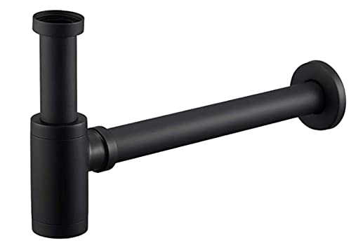 EXLECO Siphon Schwarz 1 1/4" x Ø 32 mm Edelstahl Syphon Geruchsverschluss Verstellbar Universal Röhrensiphon Verchromt Röhrengeruchsverschluss für Waschbecken Waschtisch von EXLECO