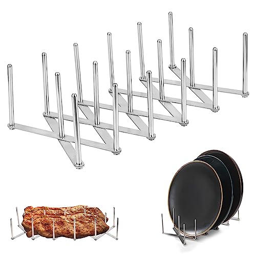 EXLECO Spareribs Halter Grill 3 Pfeiler Rippchenhalter Topfdeckelhalter Edelstahl Deckelhalter Einstellbarer Geschirrhalter Pot Lid Organizer für Braten Holzkohlegrill BBQ Barbecue Grillpartys von EXLECO