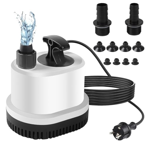 EXLECO Tauchpumpe Klein Wasserpumpe Mini Aquarium Pumpe Max.1500L/H 25W 220-240V Förderpumpe Springbrunnen Pumpe Ultra Leise Teichpumpe mit 1,6M Kabel 3 Düse für Teich Garten Brunnen Hydrokultur von EXLECO