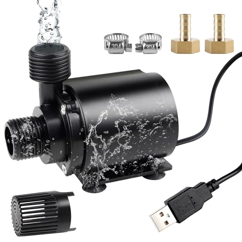 EXLECO USB Aquariumpumpe 500L/H 4W Tauchpumpen Mini Wasserpumpe klein Fontäne Pumpe Filterpumpe Ultra Leise Springbrunnen Pumpe mit 1,8M Kabel 2 Messing Düse 1 Schlauch für Aquarium von EXLECO