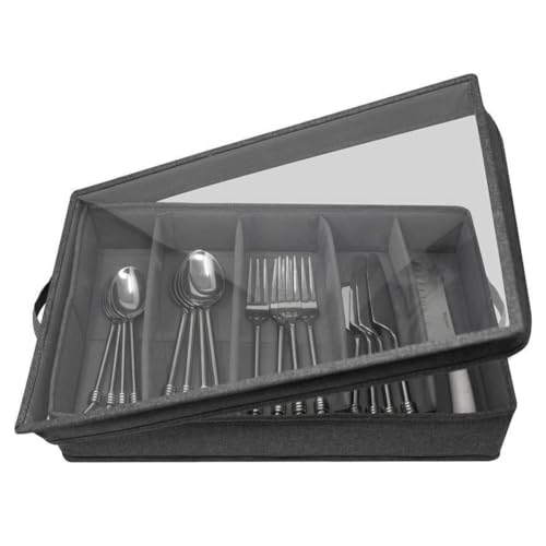 EXMDLLY Besteck- und Utensilienaufbewahrung - Robuste Besteck-Aufbewahrungsbox mit Verstellbarem Trenner, 5 Fächern, Robust von EXMDLLY