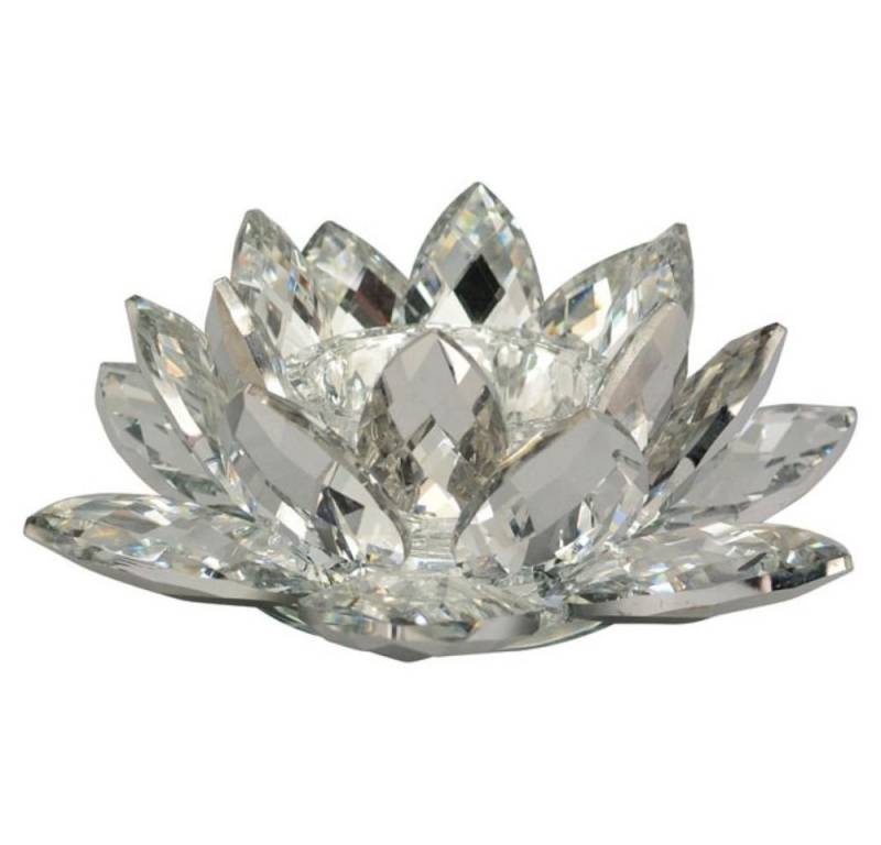 Exner GmbH Garten- & Wohnaccessoires Teelichthalter Teelichthalter Kristall Glitzer Blume Silber 14,5 cm, Luxuriös von Exner GmbH Garten- & Wohnaccessoires