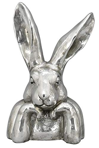 Exner putziger origineller Osterhase als Büste Hasenkopf als Osterdeko Keramik Silber antik glänzend (klein ca. 23 x 16,5 x 37 cm hoch) von EXNER