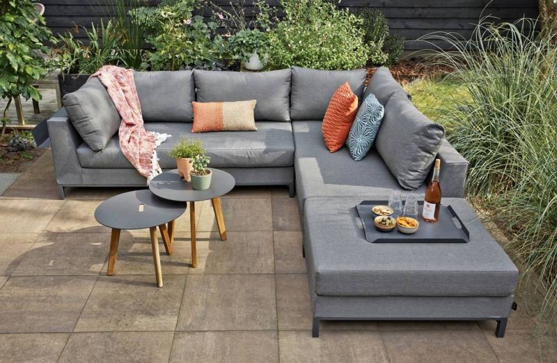 EXOTAN Gartenlounge-Set Lounge-Ecksofa Sicily rechts - Stoff Steingrau, Unifarben von EXOTAN