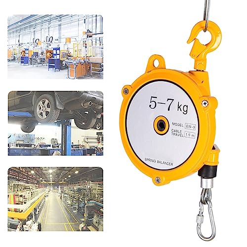 1 verstellbarer Federzug mit 1,5 m Drahtseil und Haken – for Werkstatt und Auto in Gelb(5-7kg) von EXOTUF