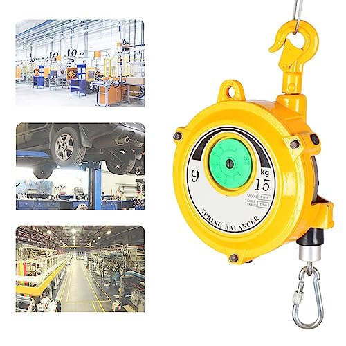 1 verstellbarer Federzug mit 1,5 m Drahtseil und Haken – for Werkstatt und Auto in Gelb(9-15kg) von EXOTUF