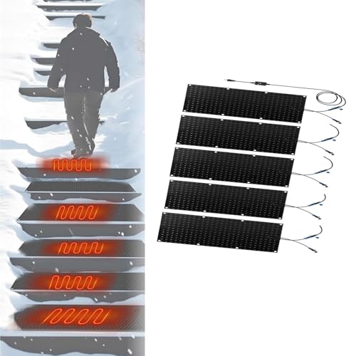 EXOTUF Schneeschmelzmatte for Gehwege und Treppen im Außenbereich – rutschfeste Schneeschmelzmatten aus Gummi mit Netzkabel und Verbindungsleitung(25.4x120cmx5Pcs) von EXOTUF