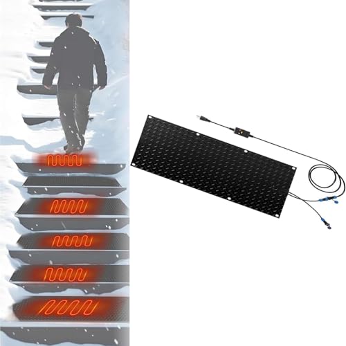 EXOTUF Schneeschmelzmatte for Gehwege und Treppen im Außenbereich – rutschfeste Schneeschmelzmatten aus Gummi mit Netzkabel und Verbindungsleitung(25.4x76.2cmx1Pcs) von EXOTUF
