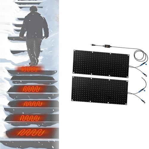 EXOTUF Schneeschmelzmatte for Gehwege und Treppen im Außenbereich – rutschfeste Schneeschmelzmatten aus Gummi mit Netzkabel und Verbindungsleitung(30x60cmx2Pcs) von EXOTUF