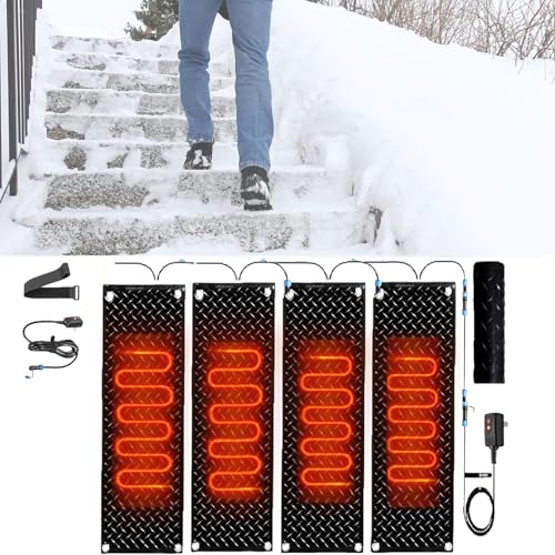 EXOTUF Schneeschmelzmatten for den Außenbereich – rutschfeste Eingangsmatten aus Gummi mit Stopfen for eine sichere und effiziente Schneeräumung(25.4x120cmx4Pcs) von EXOTUF