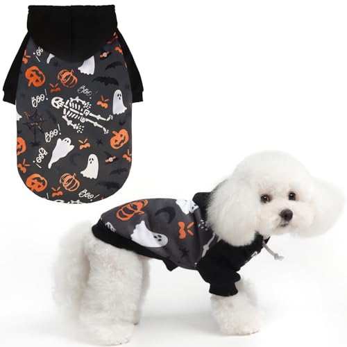 EXPAWLORER Halloween-Hunde-Kapuzenpullover, weicher Hundepullover, Winter-Herbst-Fleece-Sweatshirt mit Muster, Haustierkleidung für Welpen, Katzen, kleine, mittelgroße und große Hunde von EXPAWLORER