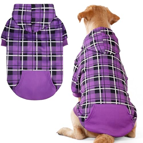 EXPAWLORER Hunde-Kapuzenpullover mit Karomuster, britischer Stil, warmer Hundepullover mit Loch für die Leine, Pitbull-Kleidung, Wintermantel, Bekleidung für alle Rassen, Welpen, Mädchen, Jungen von EXPAWLORER