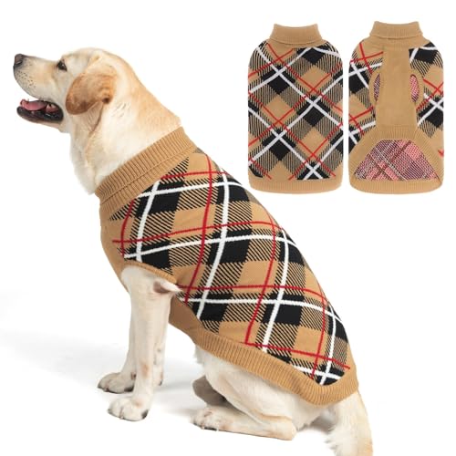 EXPAWLORER Hundepullover für kleine, mittelgroße und große Hunde, Strickpullover mit Rollkragen, kaltes Wetter, klassisches Karomuster, Haustierkleidung, Sweatshirt, Outfits für Herbst/Winter, Mädchen von EXPAWLORER