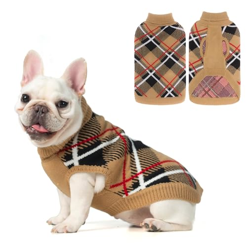 EXPAWLORER Hundepullover für kleine, mittelgroße und große Hunde, Strickpullover mit Rollkragen, kaltes Wetter, klassisches Karomuster, Haustierkleidung, Sweatshirt, Outfits für Herbst/Winter, Mädchen von EXPAWLORER