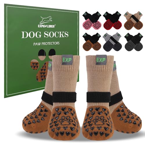 EXPAWLORER Rutschfeste Hundesocken, um das Lecken von Pfoten zu verhindern – Hundestiefel und Pfotenschutz für den Winter, Hundeschuhe für Hartholzböden, Hundeschuhe für kalte/heiße Gehwege, kleine EXPAWLORER Rutschfeste Hundesocken, um das Lecken von Pfoten zu verhindern – Hundestiefel und Pfotenschutz für den Winter, Hundeschuhe für Hartholzböden, Hundeschuhe für kalte/heiße Gehwege, kleine von EXPAWLORER