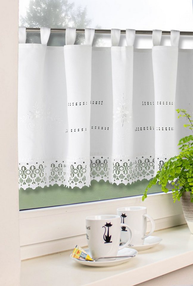 EXPERIENCE Scheibengardine Scheibengardine Bistrogardine Küchengardine 2508 02 Wollweiß 48x140 cm mit 10 Schlaufen, Schlaufen (1 St), blickdicht, Leinenoptikdeko, Passend zu 2510 02 von EXPERIENCE