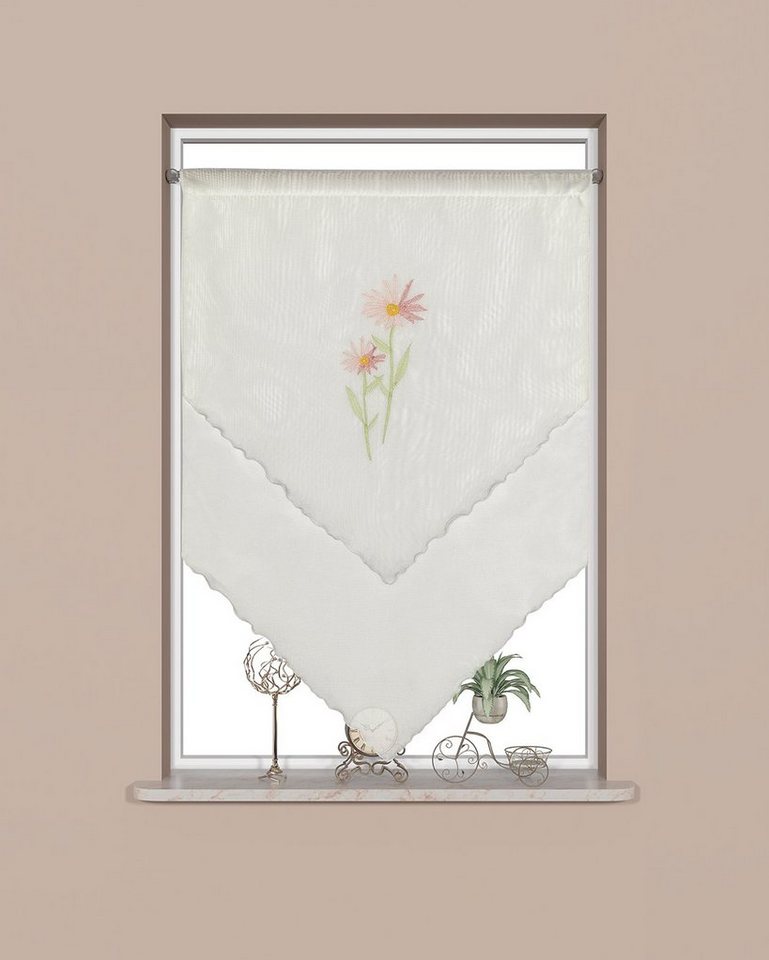 EXPERIENCE Scheibengardine Scheibengardine Fensterspitze Küchengardine 4020 60x90 cm Natur Rosa Bistrogardine Doppelstoff, Stangendurchzug (1 St), halbtransparent, Voile, Stickerei von EXPERIENCE