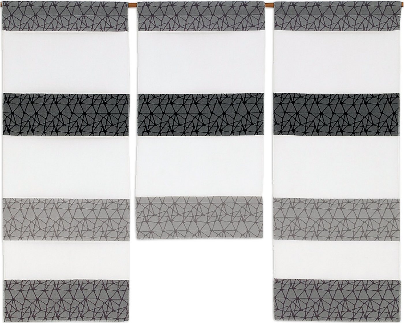 Scheibengardine 3er Set Miniflächen Vorhänge Scheibengardine Küchengardine 2292 Weiß Grau Hellgrau, EXPERIENCE, Stangendurchzug (3 St), halbtransparent, Jacquard, 3er Set Flächenvorhänge von EXPERIENCE