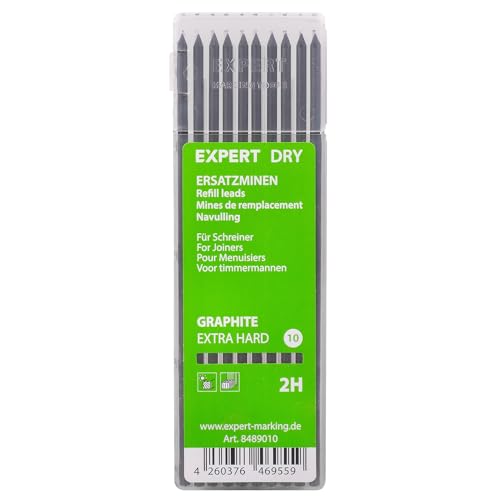 EXPERT DRY Minenset Graphit 2H (extra hart) | Speziell entwickelt für Schreinerarbeiten | Hohe Sichtbarkeit & Langlebigkeit | 1x10 Stück Spezialminen im Etui | 2,8x125mm von EXPERT