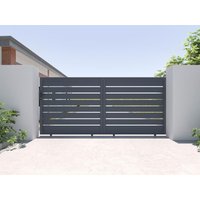 Gartentor Schiebetor mit Torantrieb - 374 x 165 cm - durchbrochen - Aluminium - Anthrazit - PRIMO Gartentor Schiebetor mit Torantrieb - 374 x 165 cm - durchbrochen - Aluminium - Anthrazit - PRIMO von Vente-unique
