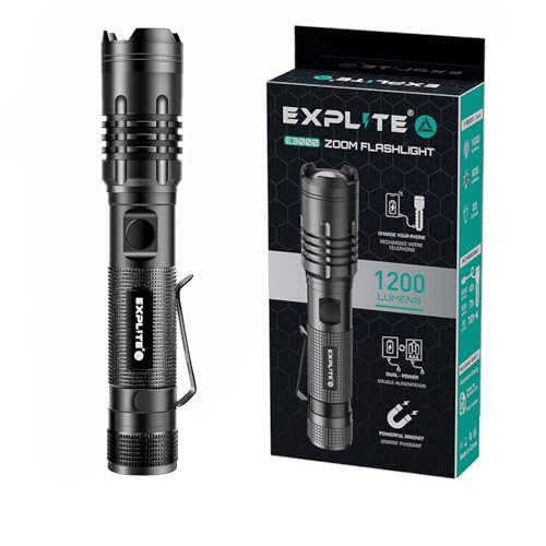 Taschenlampe LED Aufladbar, Extrem Hell Taschenlampe Magnetisch USB C, Diffuser & Magnet Clip, Zoombare & Wasserdicht, Batterie Taschenlampen Akku, Torch flashlight F¨¹r Comping, Survival, Outdoor von EXPLITE