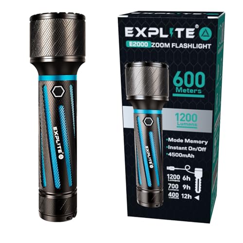 EXPLITE Wiederaufladbare Taschenlampen, hohe Lumen, USB-C-LED-Taschenlampe, leistungsstarke, tragbare Taschenlampe, superleistungsstark, kompakt, für Notfall, Camping, Überleben, Reisen, Wandern von EXPLITE