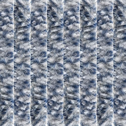 EXPLORER® Flauschvorhang 100x200 cm Wohnwagen Türvorhang für Wohnmobil/Balkontür Vorhang aus Chenille als Insektenvorhang Flausch Fliegenvorhang Camping Terrassen Tür Fliegenschutz Weiß/Grau/Blau von EXPLORER