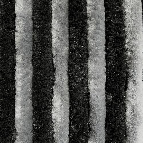EXPLORER® Flauschvorhang 90x200 cm Wohnwagen Türvorhang für Wohnmobil/Balkontür Vorhang aus Chenille als Insektenvorhang Flausch Fliegenvorhang Camping Terrassen Tür Fliegenschutz Schwarz/Grau von EXPLORER
