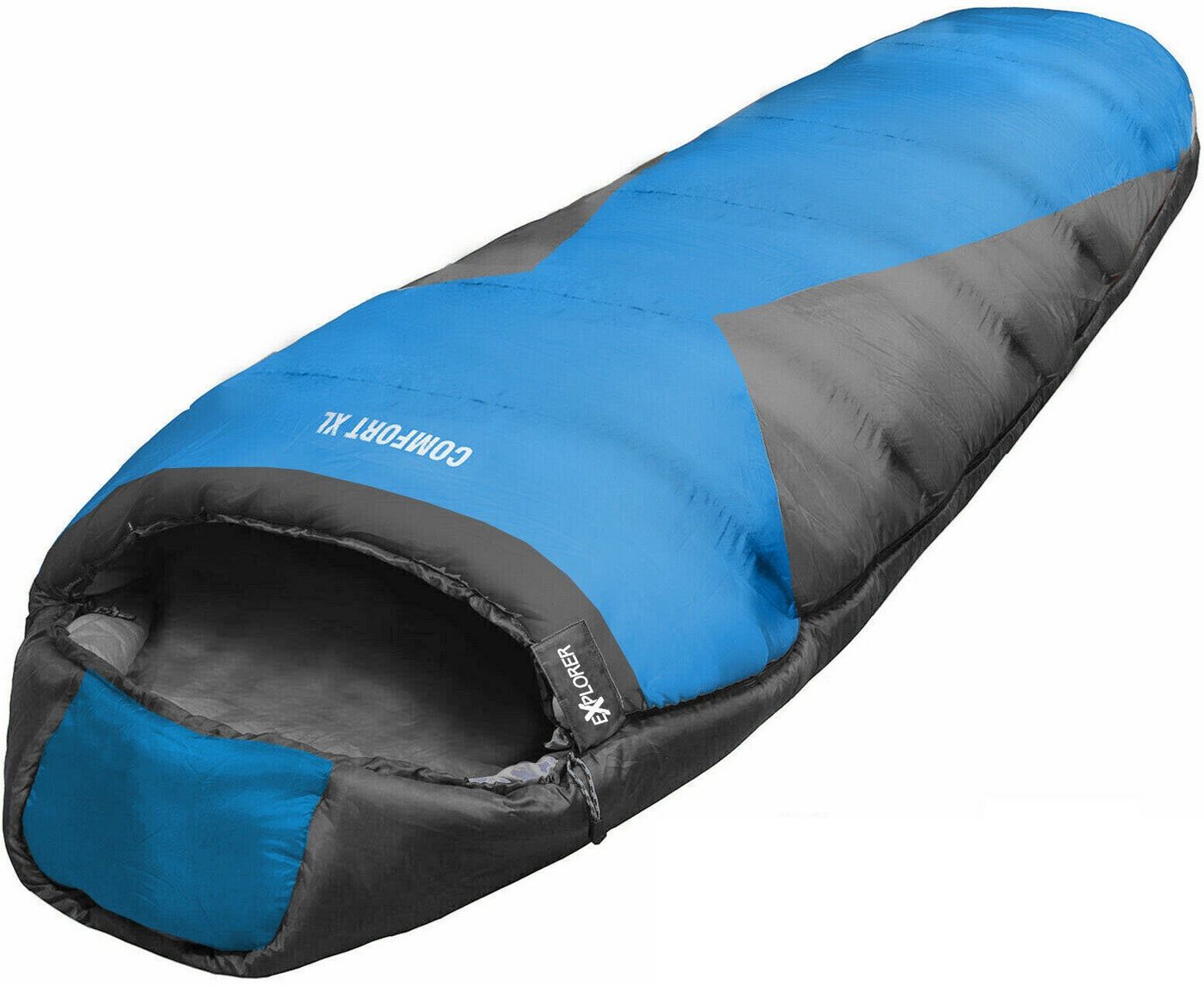 EXPLORER Mumienschlafsack COMFORT Camping Schlafsack 230x85x70cm Outdoor extra breit (0°C bis -23°C Frühling/Sommer/Herbst/Winter Reise Festival), kombinierbar 2000g von EXPLORER