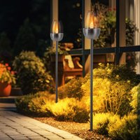 Expo Börse - led Solarlampe Stecklampe Wegeleuchte mit Erdspieß Flammen Effekt Gartenlampe Außenleuchte, Metall weiß, 1x led warmweiß, DxH 8,5x112 von EXPO BÖRSE