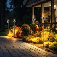 Led Solarlampe Stecklampe Wegeleuchte mit Erdspieß Flammen Effekt Gartenlampe Außenleuchte, Metall weiß, 1x led warmweiß, DxH 8,5x112 cm, 4er Set von EXPO BÖRSE