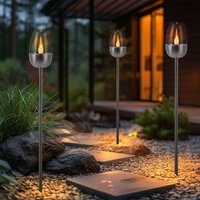 Led Solarlampe Stecklampe Wegeleuchte mit Erdspieß Gartenlampe Außenleuchte, Metall Kunststoff weiß, 1x led warmweiß, DxH 8,5x112 cm, 3er Set von EXPO BÖRSE